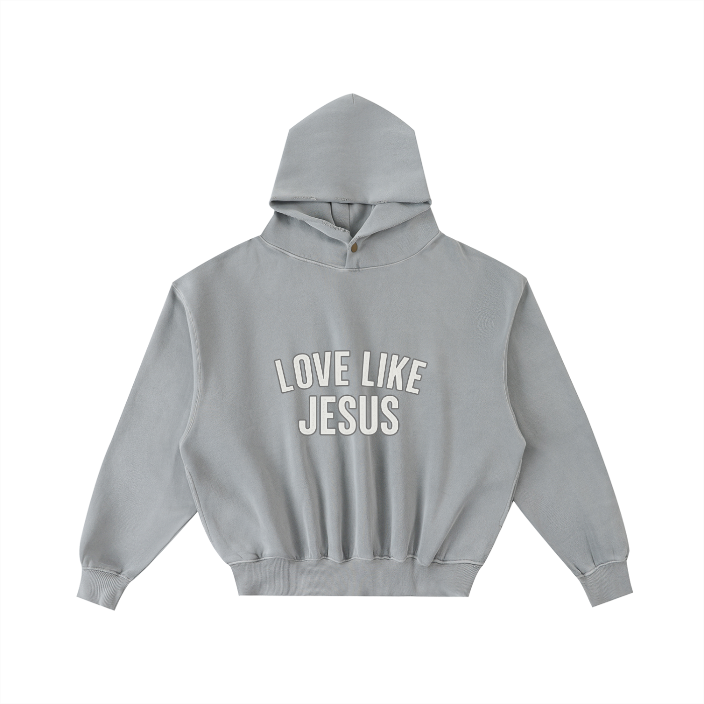 SWEAT À CAPUCHE EN POLAIRE DÉLAVÉ ENZYME EFFILOCHÉ « LOVE LIKE JESUS »