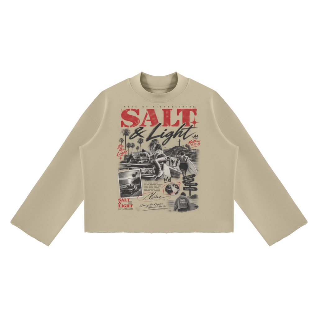 PURIFY Mock Neck Raw-Edge Boxy Sweatshirt