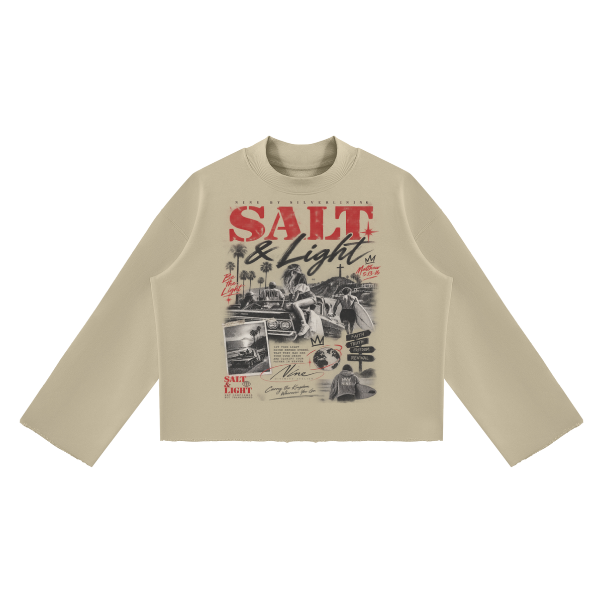 PURIFY Mock Neck Raw-Edge Boxy Sweatshirt