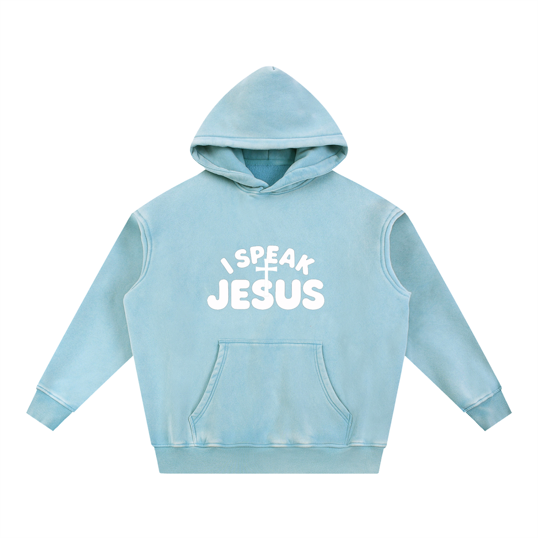 I SPEAK JESUS Snow Wash Fleece Oversize Hoodie