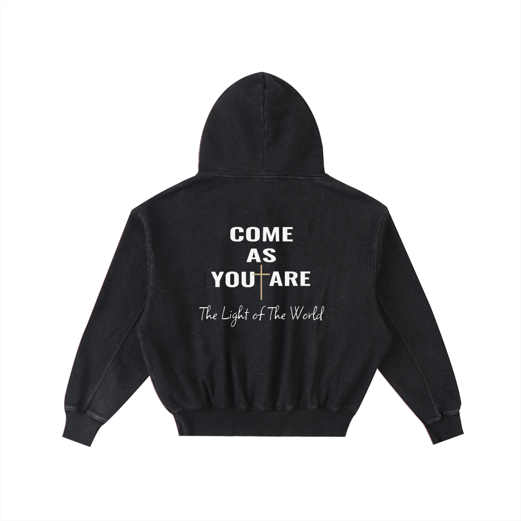 SWEAT À CAPUCHE EN POLAIRE DÉLAVÉ ENZYME EFFILOCHÉ « LOVE LIKE JESUS »