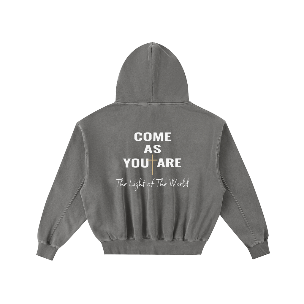 SWEAT À CAPUCHE EN POLAIRE DÉLAVÉ ENZYME EFFILOCHÉ « LOVE LIKE JESUS »