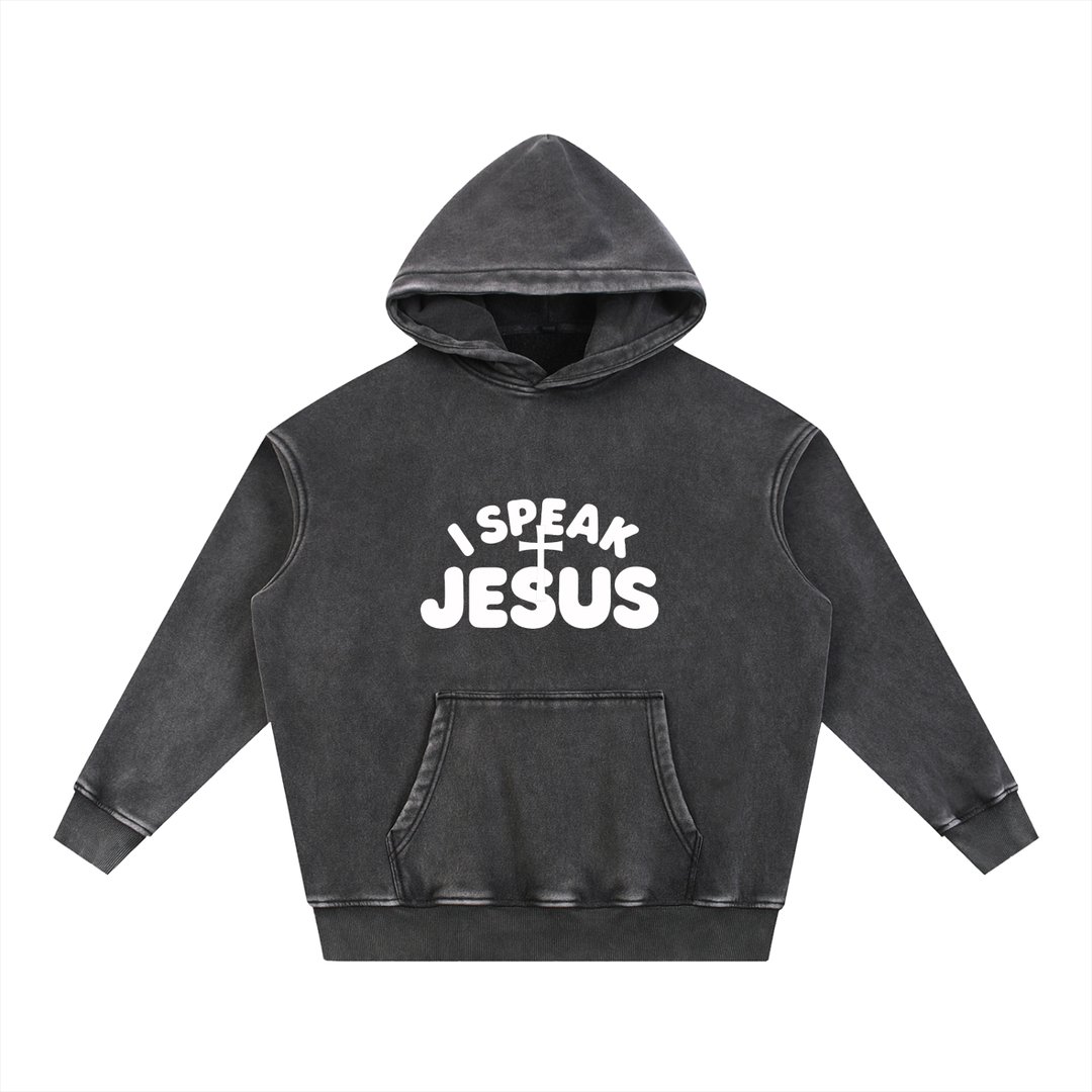 I SPEAK JESUS Snow Wash Fleece Oversize Hoodie
