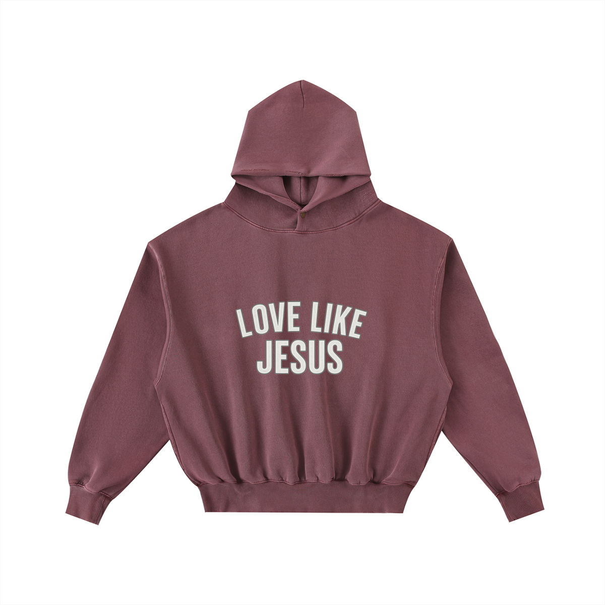 SWEAT À CAPUCHE EN POLAIRE DÉLAVÉ ENZYME EFFILOCHÉ « LOVE LIKE JESUS »