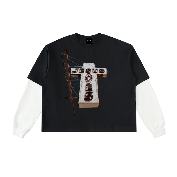 T-shirt en coton JESUS SAVES à manches contrastantes superposées