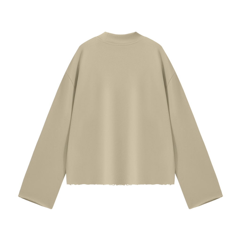 PURIFY Mock Neck Raw-Edge Boxy Sweatshirt
