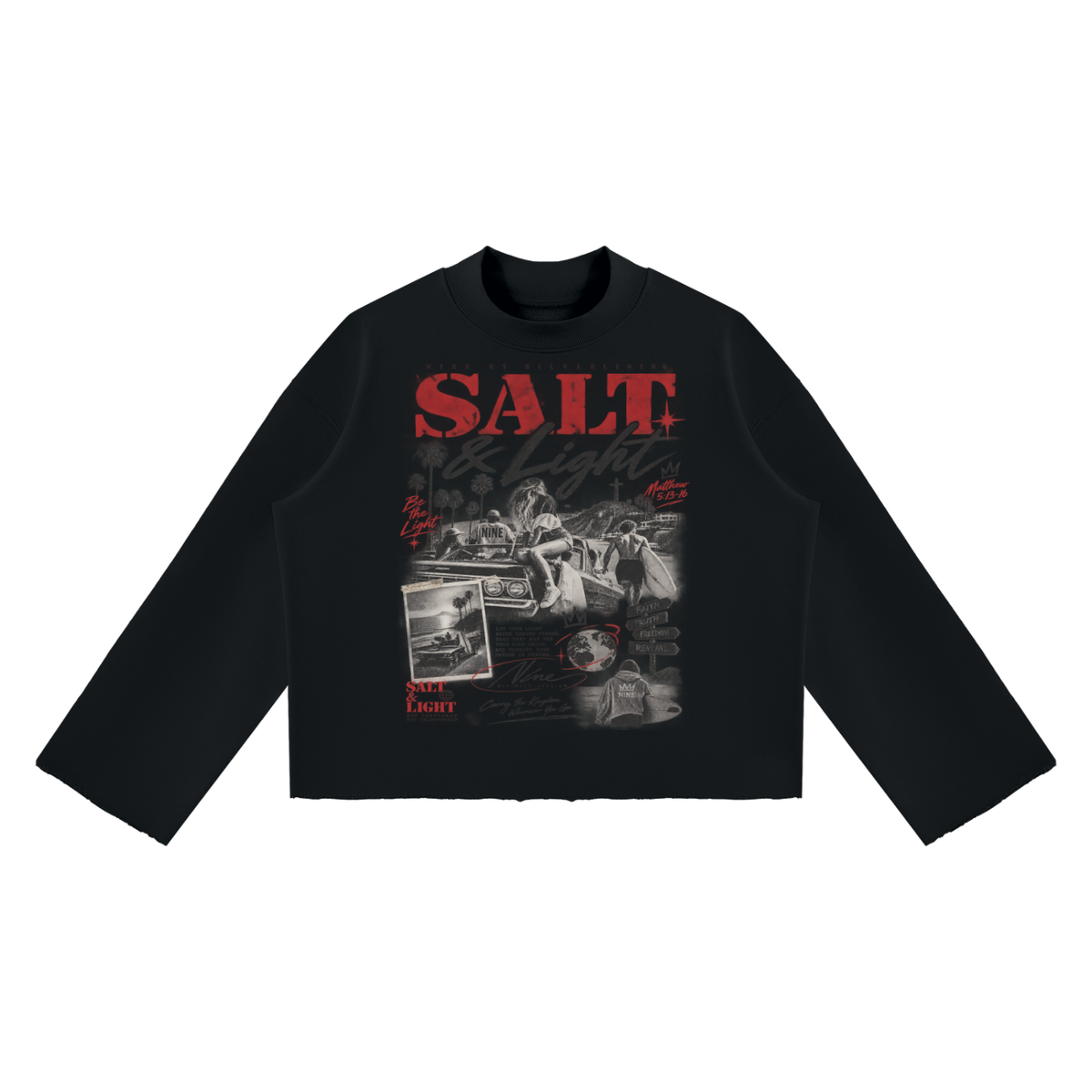 PURIFY Mock Neck Raw-Edge Boxy Sweatshirt