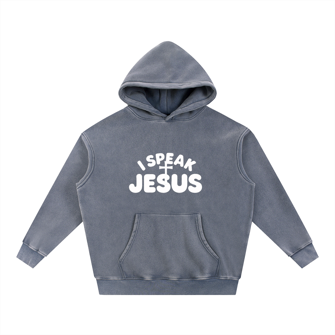I SPEAK JESUS Snow Wash Fleece Oversize Hoodie