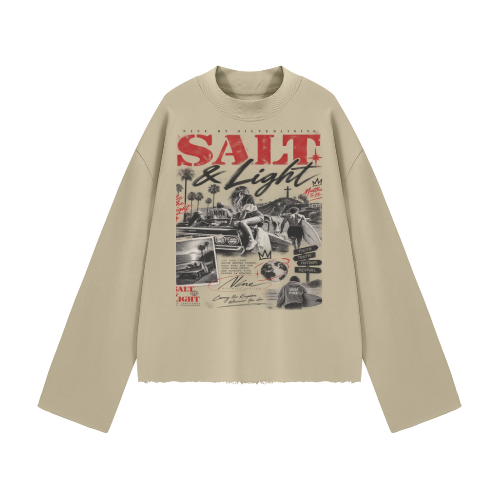 PURIFY Mock Neck Raw-Edge Boxy Sweatshirt