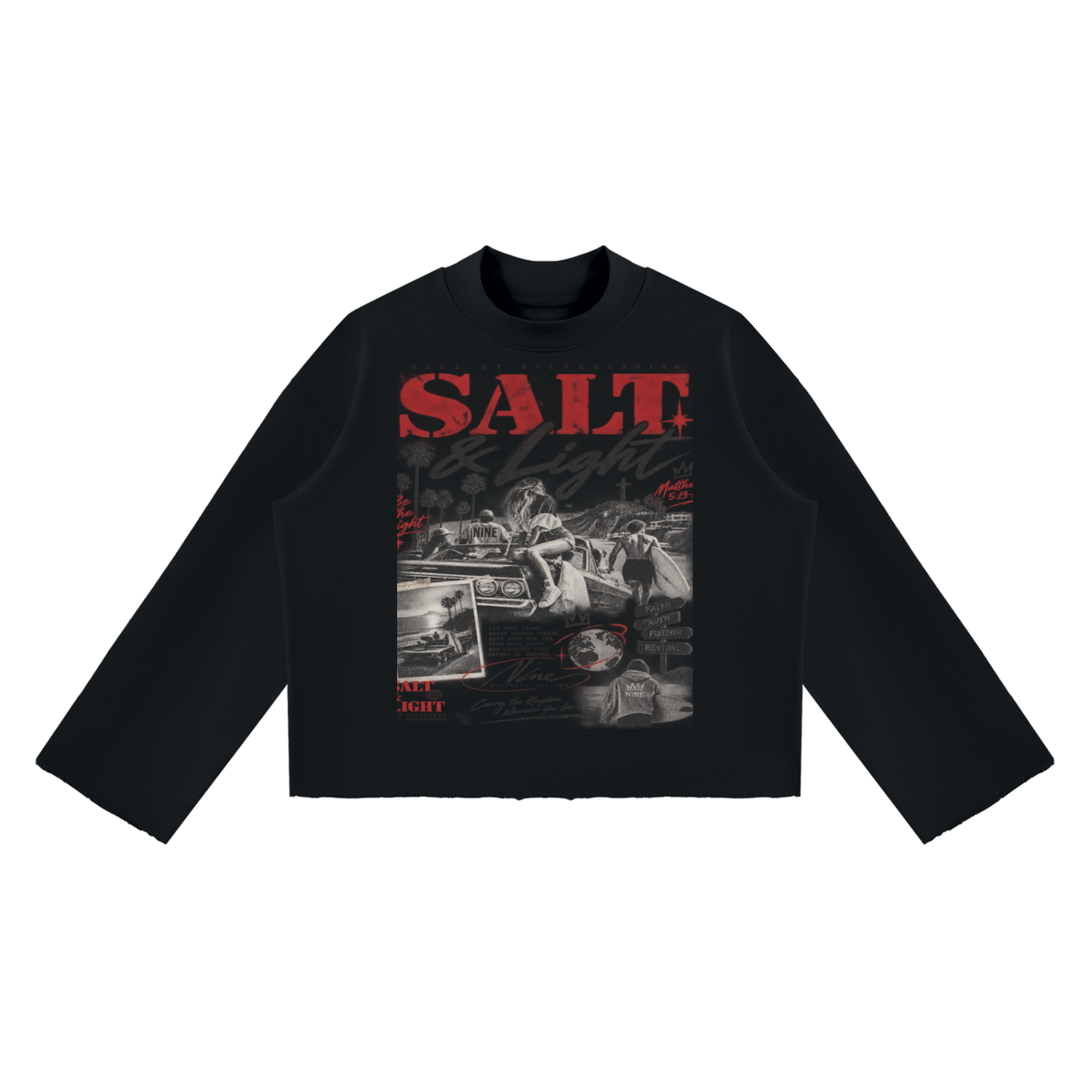 PURIFY Mock Neck Raw-Edge Boxy Sweatshirt