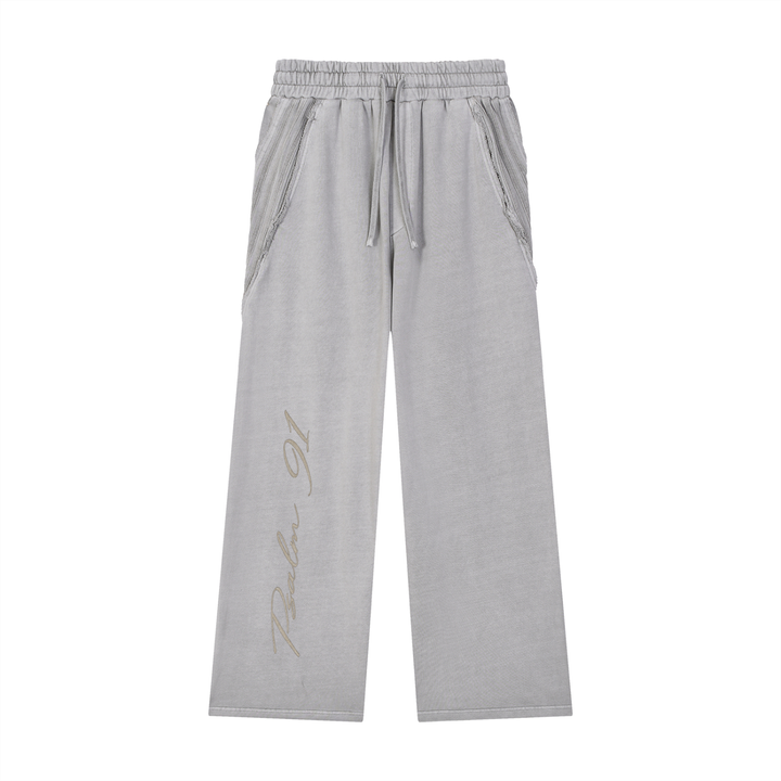 PSALM 91 Snow Washed Tape Raw Edge Sweatpants