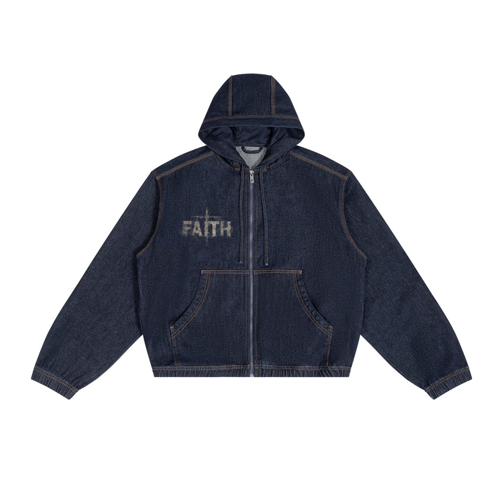 SOUL NOT FOR SALE Boxy Vintage Wash Hooded Denim Jacket