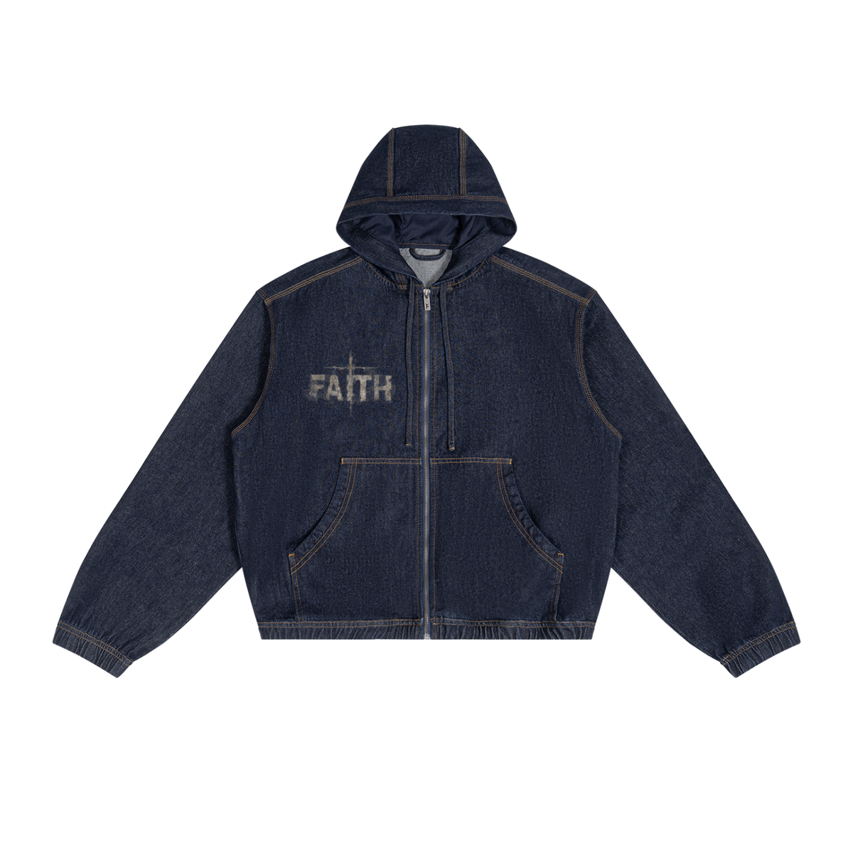 SOUL NOT FOR SALE Boxy Vintage Wash Hooded Denim Jacket