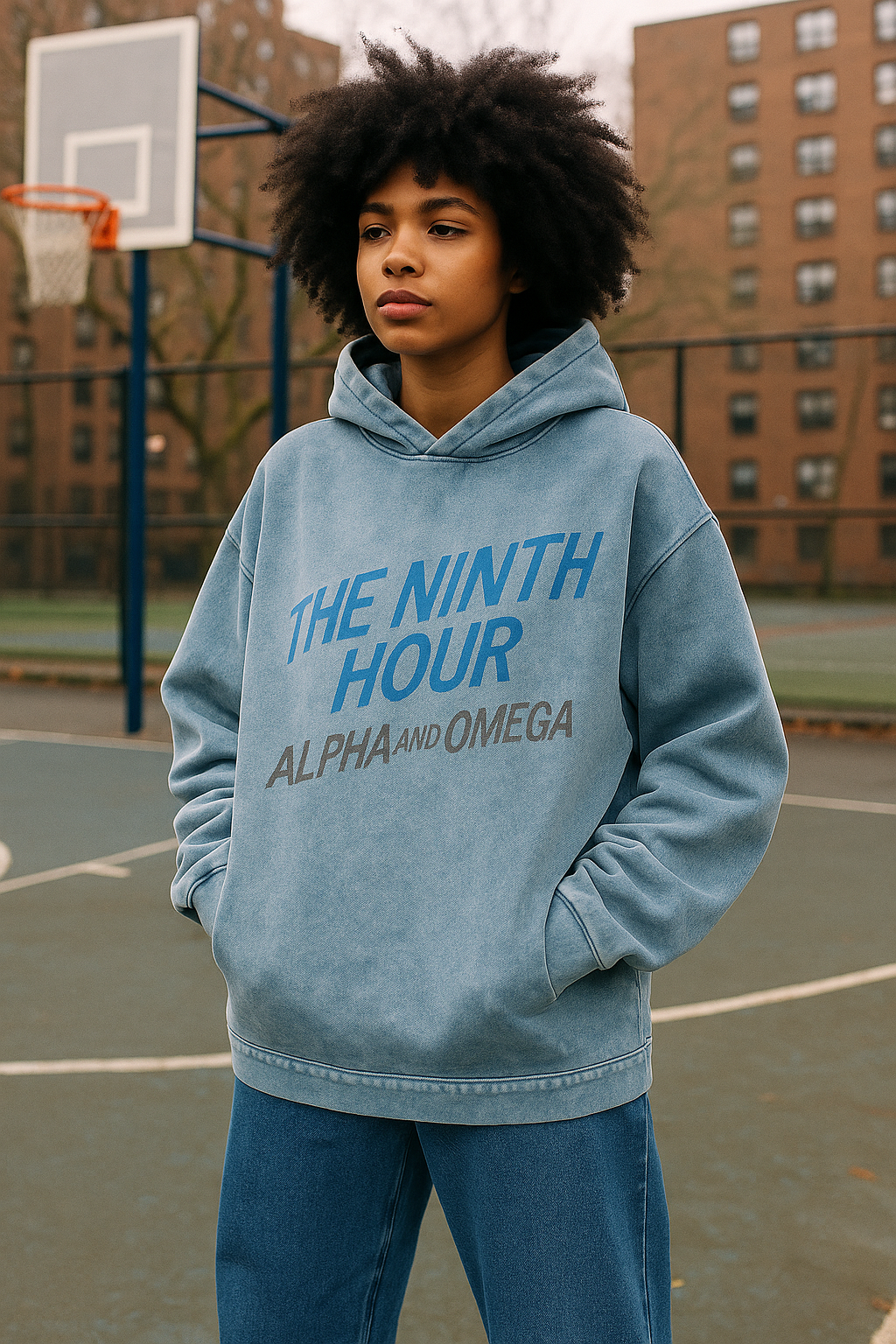 Alpha and Omega Vintage Washed Frayed-Hem Hoodie