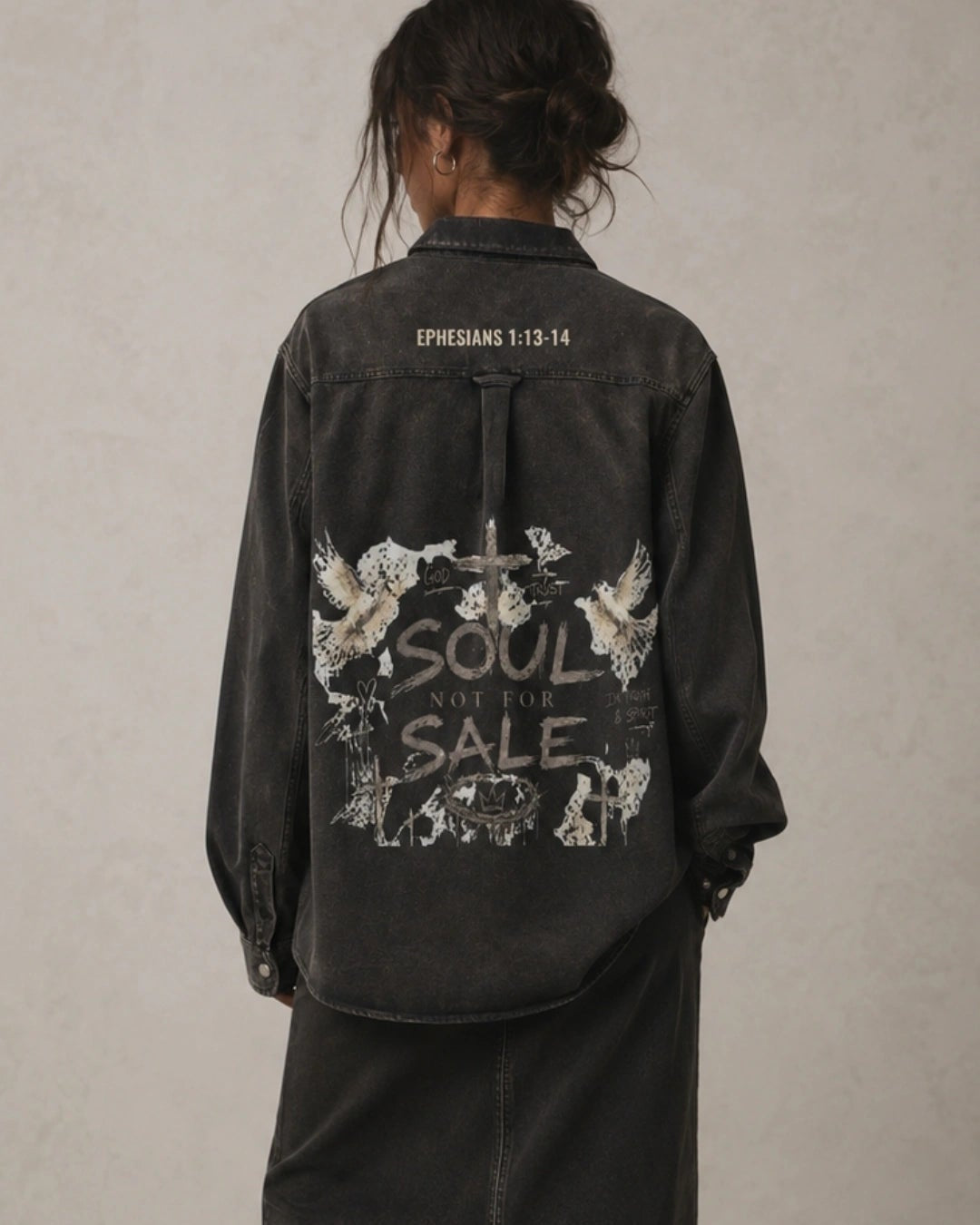 SOUL NOT FOR SALE Blouson en jean délavé épais