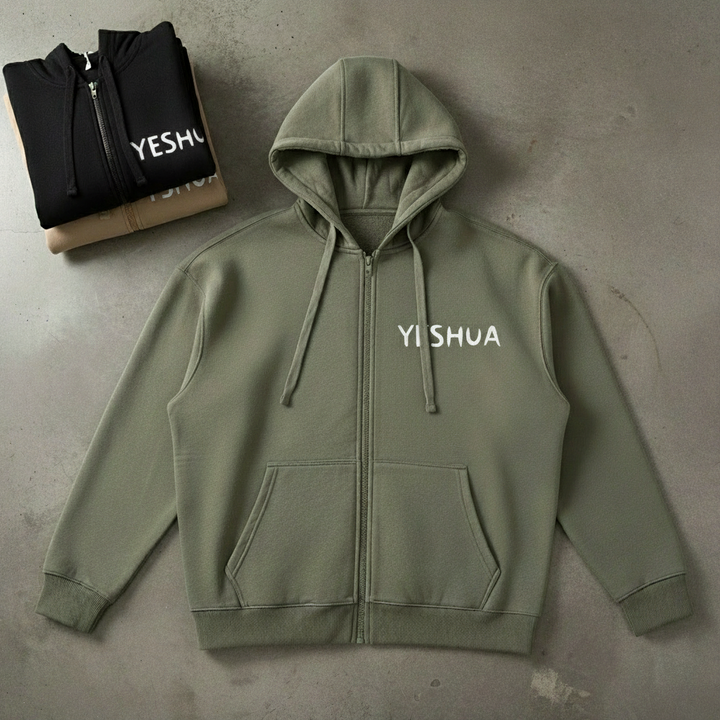 YESHUA Drop-Shoulder Zip Up Hoodie