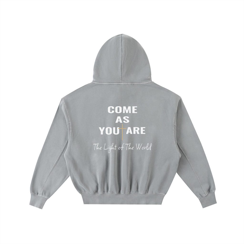 SWEAT À CAPUCHE EN POLAIRE DÉLAVÉ ENZYME EFFILOCHÉ « LOVE LIKE JESUS »