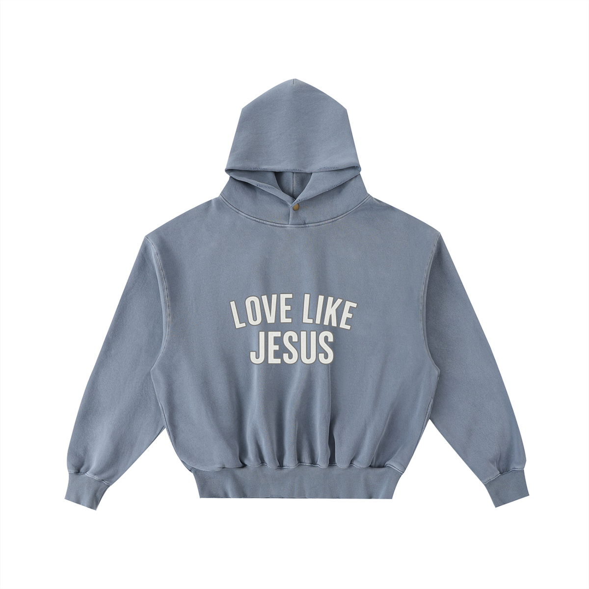 SWEAT À CAPUCHE EN POLAIRE DÉLAVÉ ENZYME EFFILOCHÉ « LOVE LIKE JESUS »
