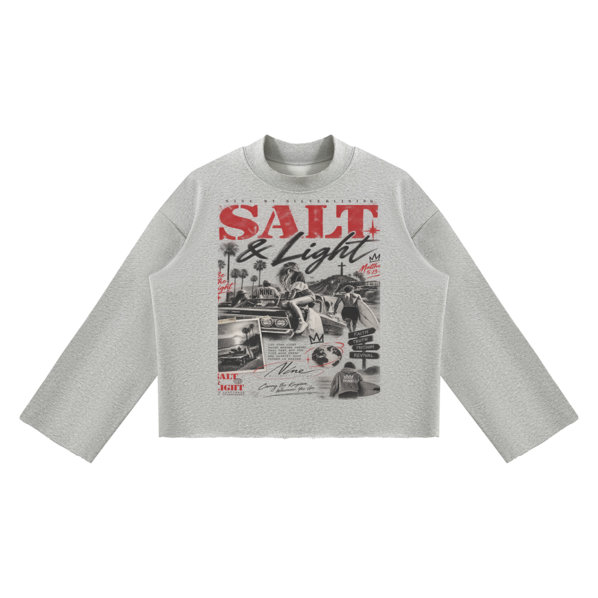 PURIFY Mock Neck Raw-Edge Boxy Sweatshirt