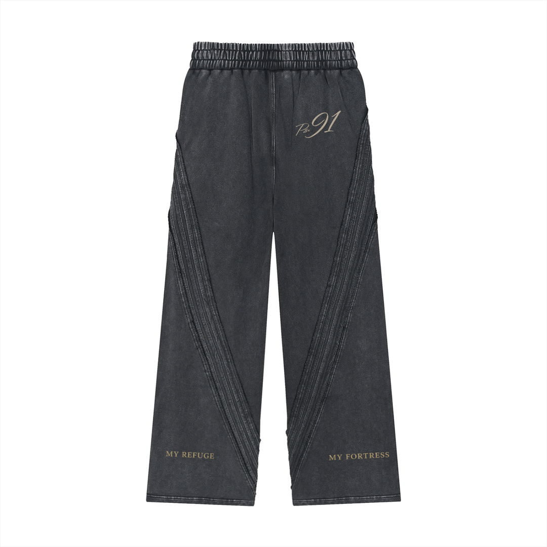 PSALM 91 Snow Washed Tape Raw Edge Sweatpants