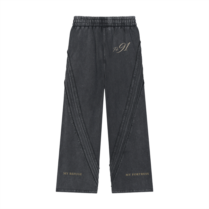 PSALM 91 Snow Washed Tape Raw Edge Sweatpants