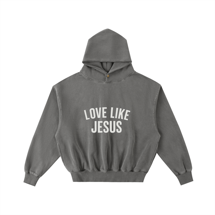 LOVE LIKE JESUS Frayed Enzyme Washed Fleece Hoodie