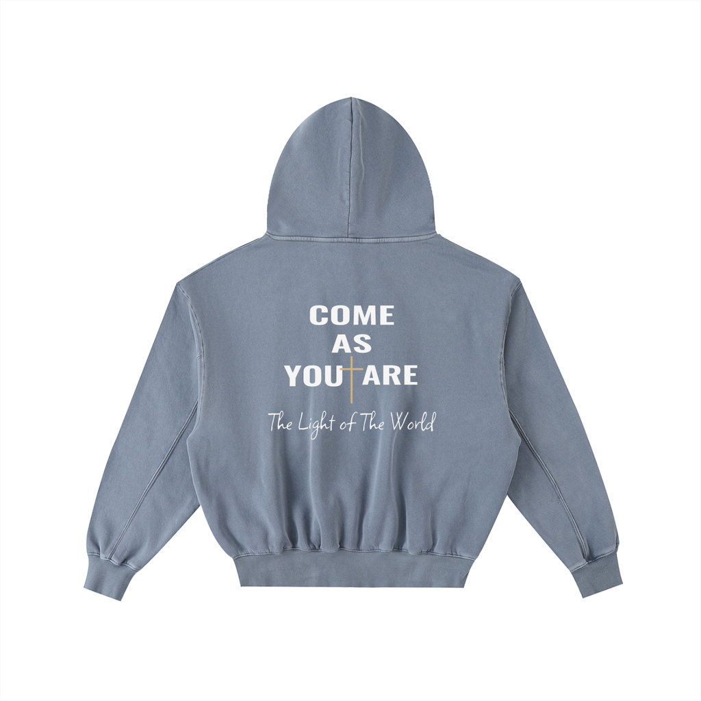 SWEAT À CAPUCHE EN POLAIRE DÉLAVÉ ENZYME EFFILOCHÉ « LOVE LIKE JESUS »