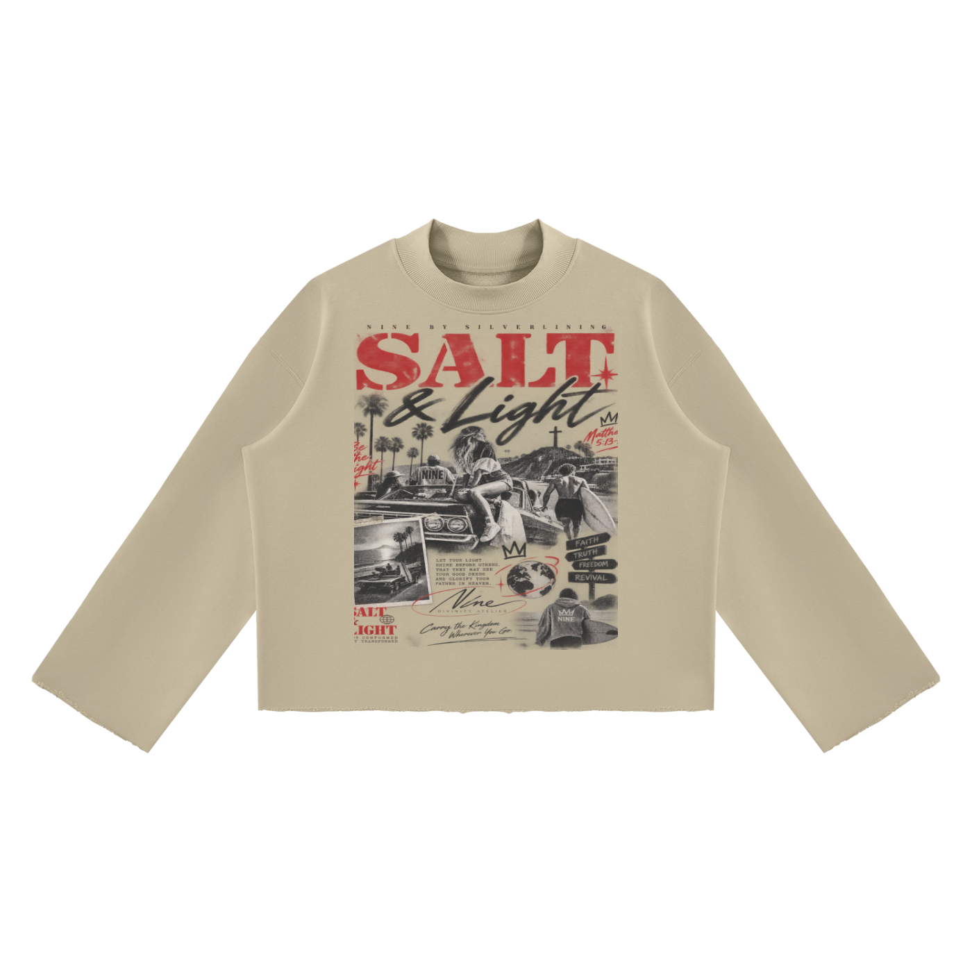 PURIFY Mock Neck Raw-Edge Boxy Sweatshirt