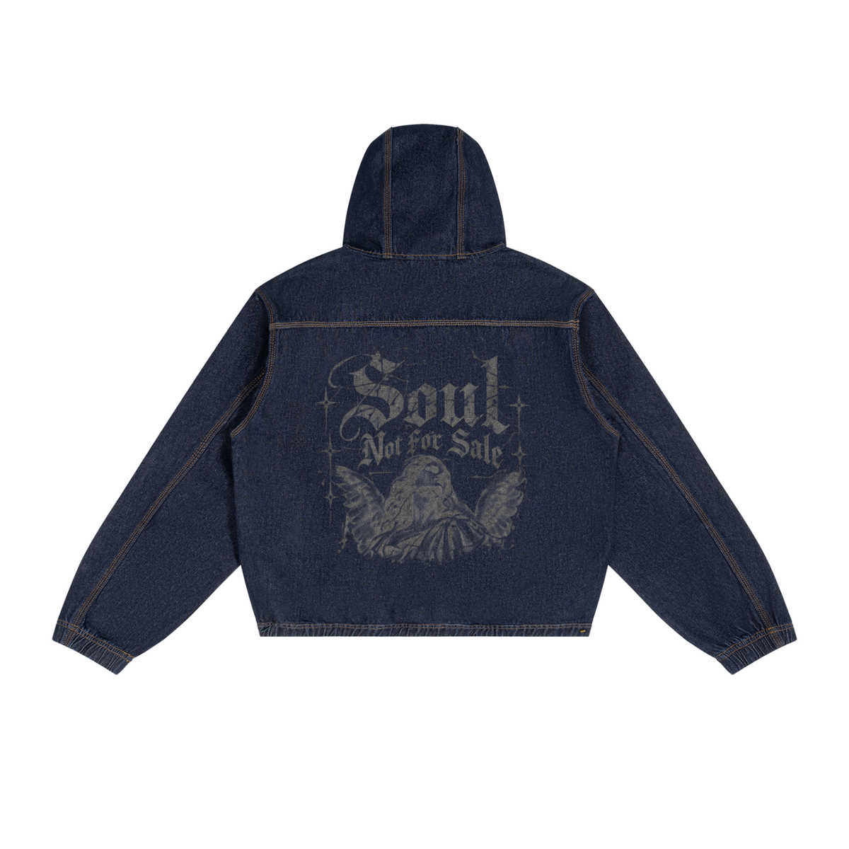 SOUL NOT FOR SALE Boxy Vintage Wash Hooded Denim Jacket