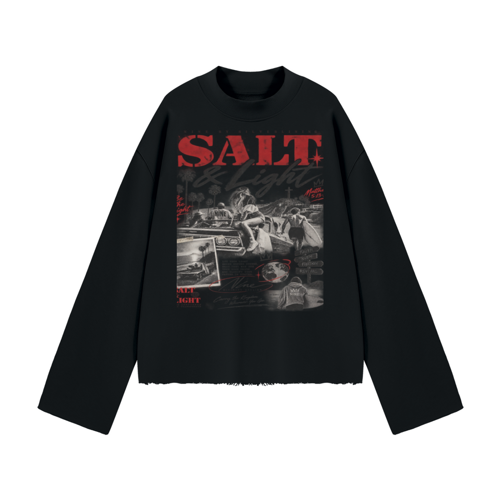 PURIFY Mock Neck Raw-Edge Boxy Sweatshirt
