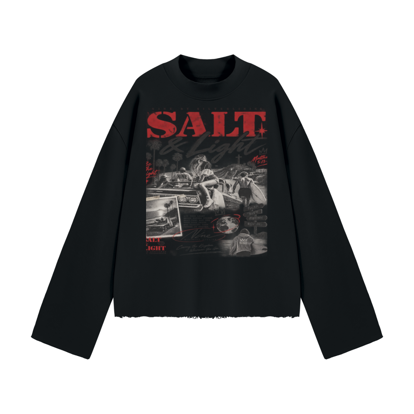 PURIFY Mock Neck Raw-Edge Boxy Sweatshirt