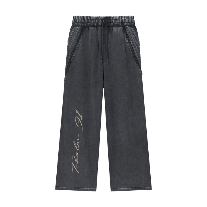 PSALM 91 Snow Washed Tape Raw Edge Sweatpants