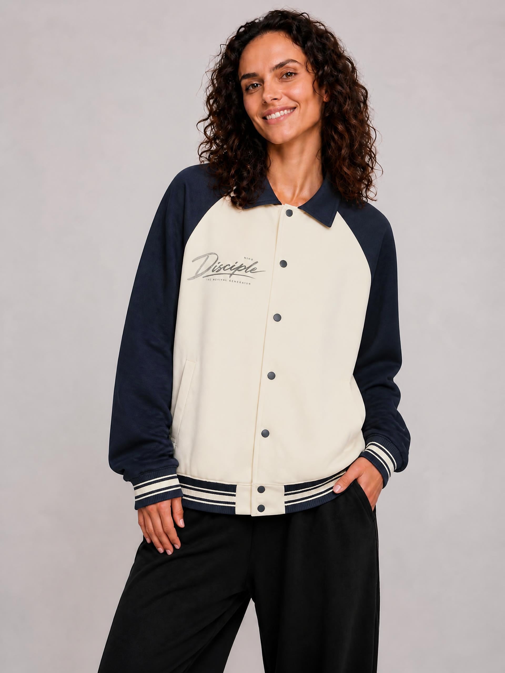 Contrast Raglan Sleeve Baseball Jacket