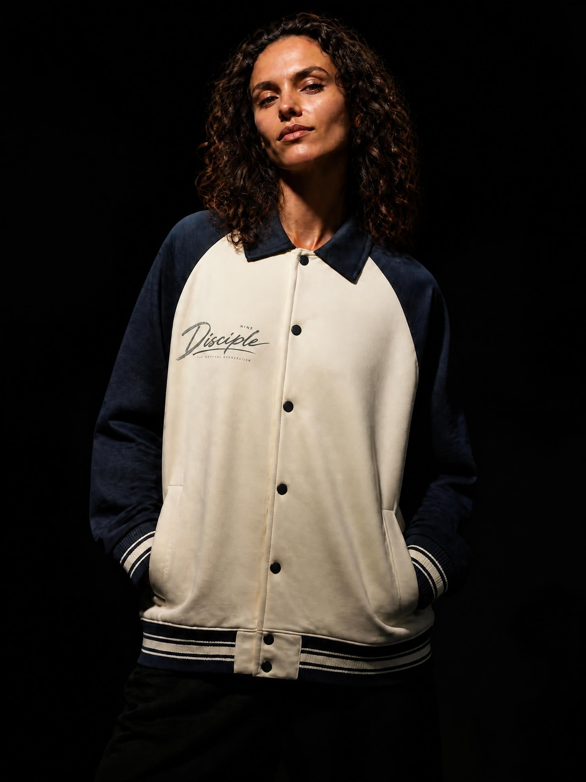 Contrast Raglan Sleeve Baseball Jacket