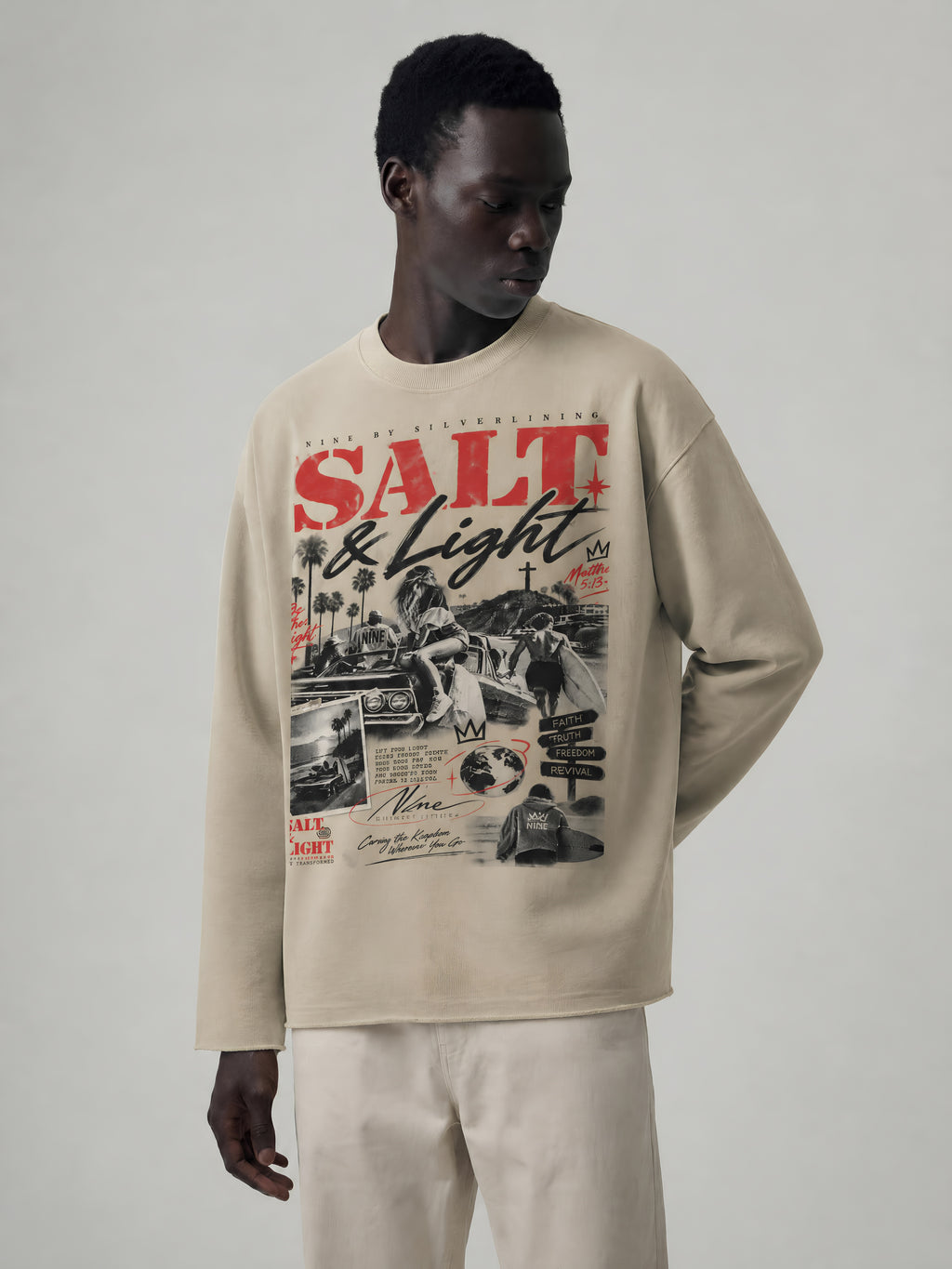 PURIFY Mock Neck Raw-Edge Boxy Sweatshirt