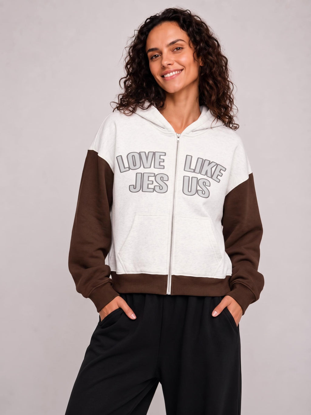 LOVE LIKE JESUS Color Block Full Zip Hoodie