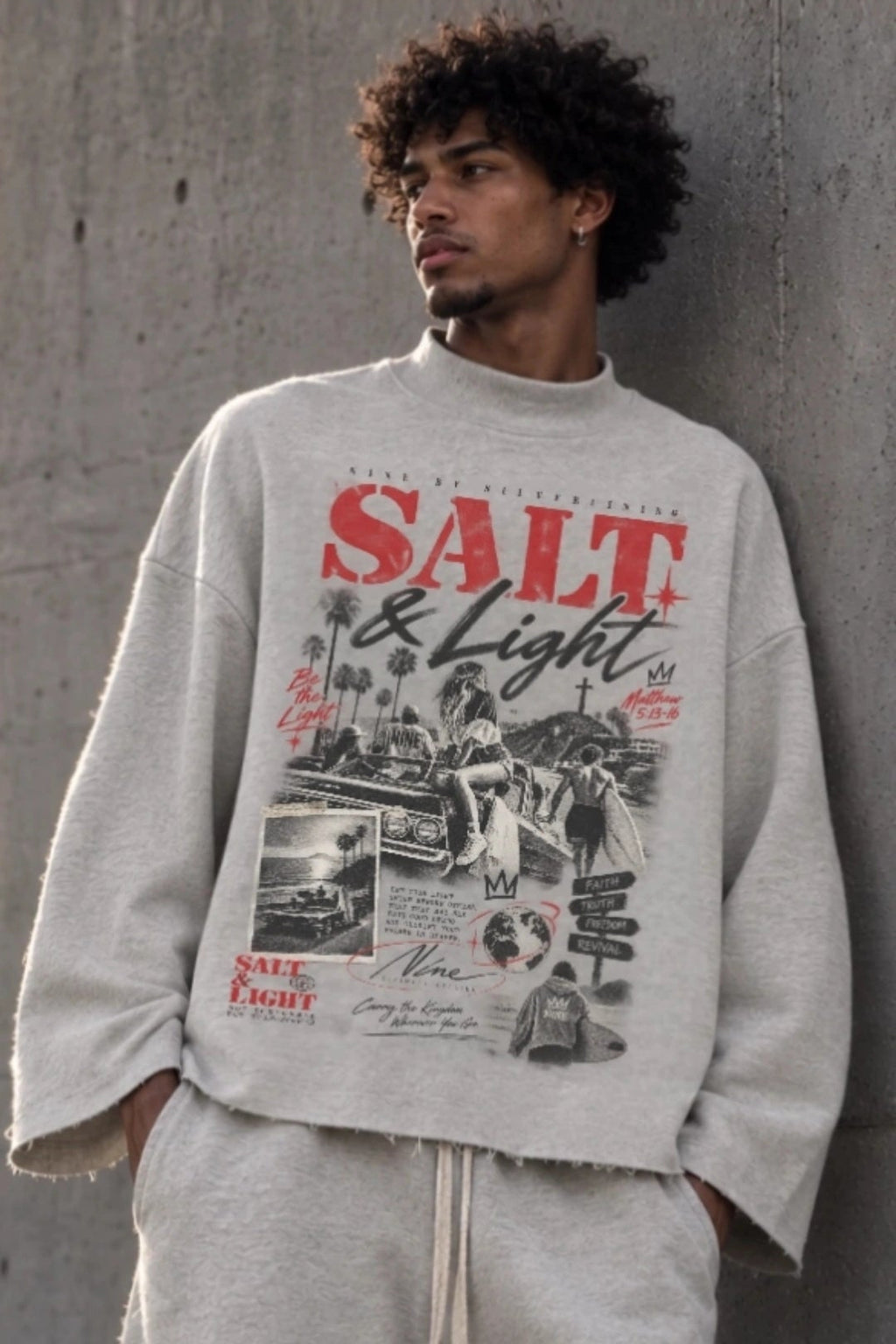 PURIFY Mock Neck Raw-Edge Boxy Sweatshirt