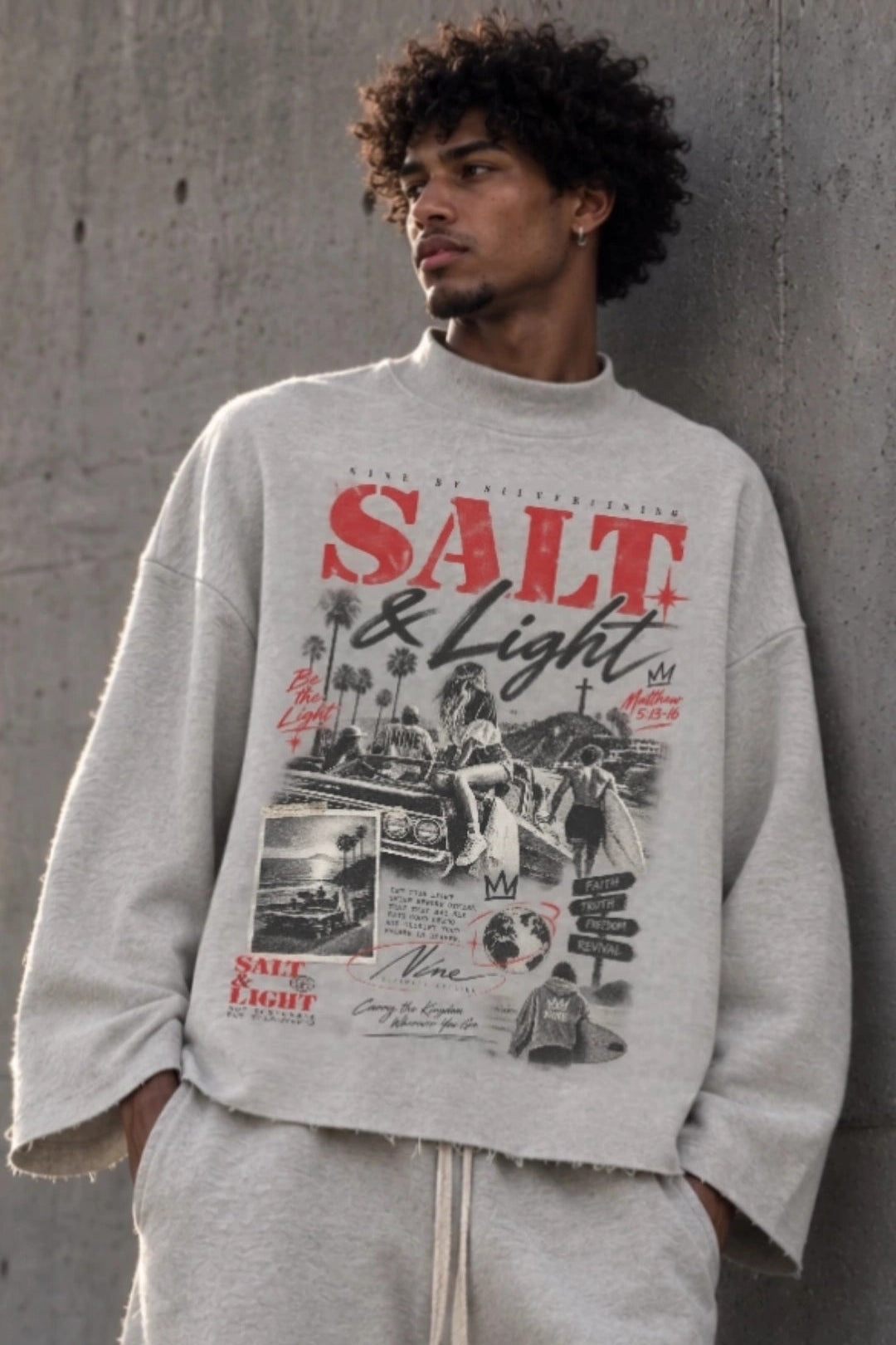 PURIFY Mock Neck Raw-Edge Boxy Sweatshirt