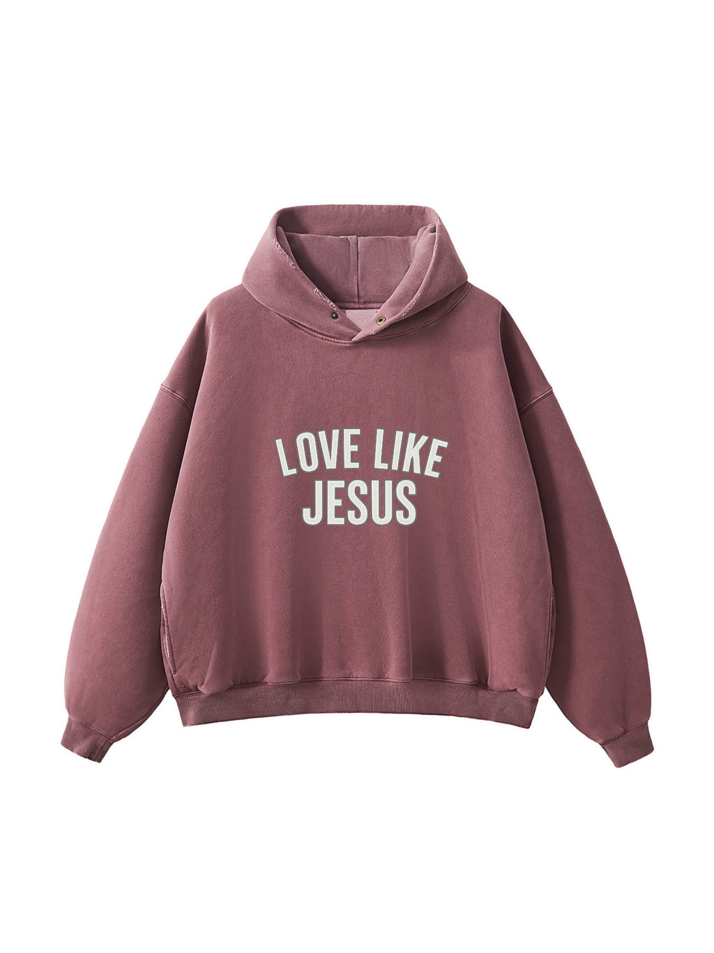 SWEAT À CAPUCHE EN POLAIRE DÉLAVÉ ENZYME EFFILOCHÉ « LOVE LIKE JESUS »