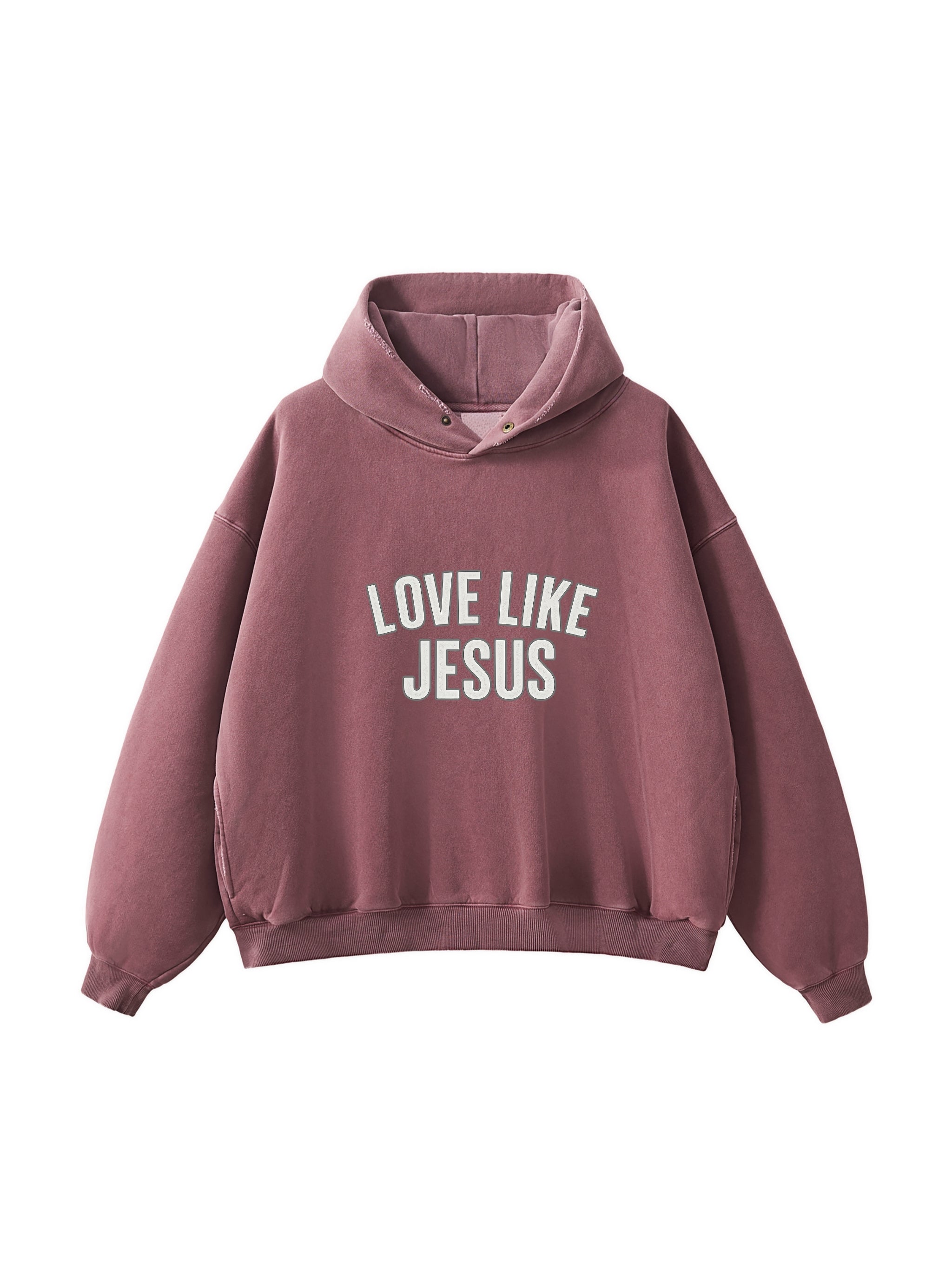 SWEAT À CAPUCHE EN POLAIRE DÉLAVÉ ENZYME EFFILOCHÉ « LOVE LIKE JESUS »