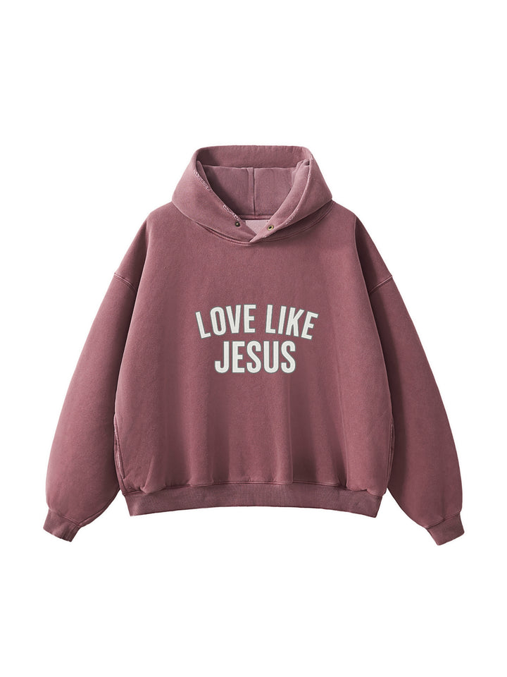 LOVE LIKE JESUS Frayed Enzyme Washed Fleece Hoodie
