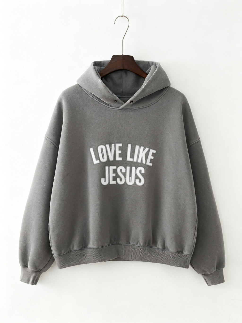 SWEAT À CAPUCHE EN POLAIRE DÉLAVÉ ENZYME EFFILOCHÉ « LOVE LIKE JESUS »