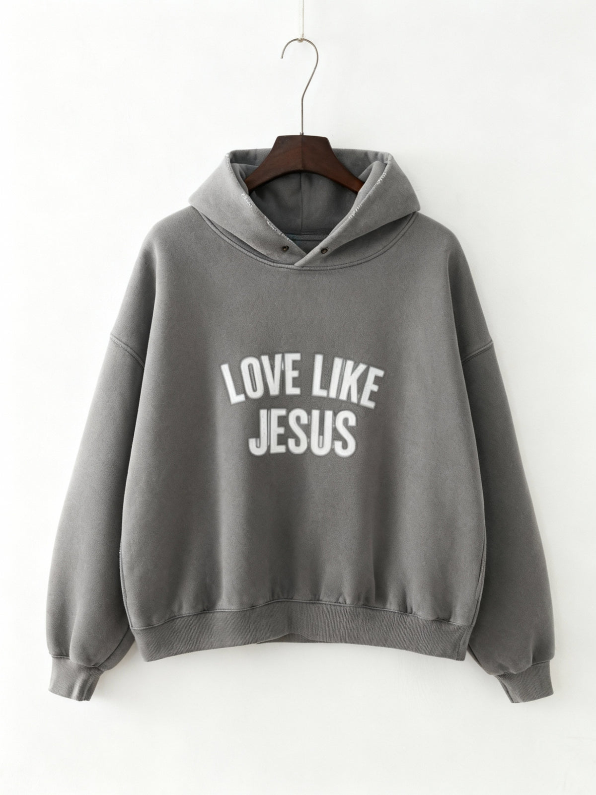 SWEAT À CAPUCHE EN POLAIRE DÉLAVÉ ENZYME EFFILOCHÉ « LOVE LIKE JESUS »