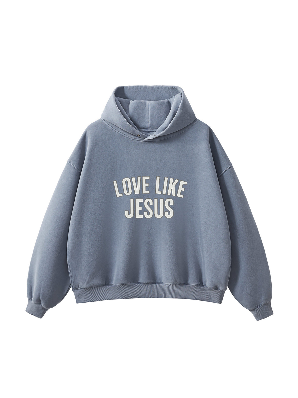 SWEAT À CAPUCHE EN POLAIRE DÉLAVÉ ENZYME EFFILOCHÉ « LOVE LIKE JESUS »
