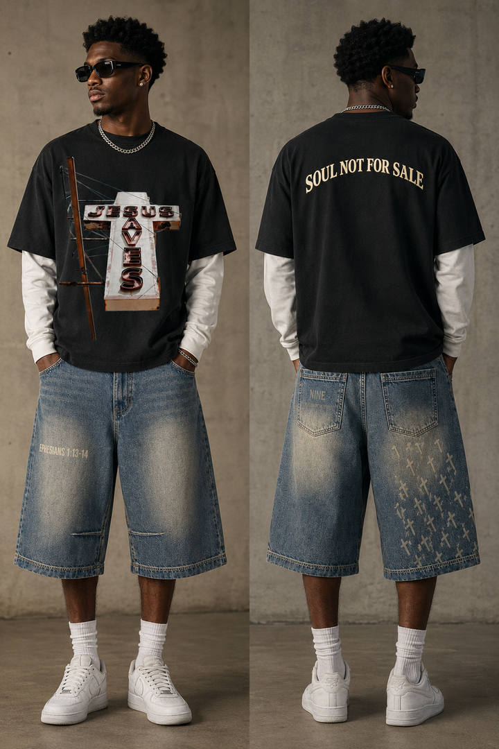 JESUS SAVES Contrast Sleeve T-Shirt