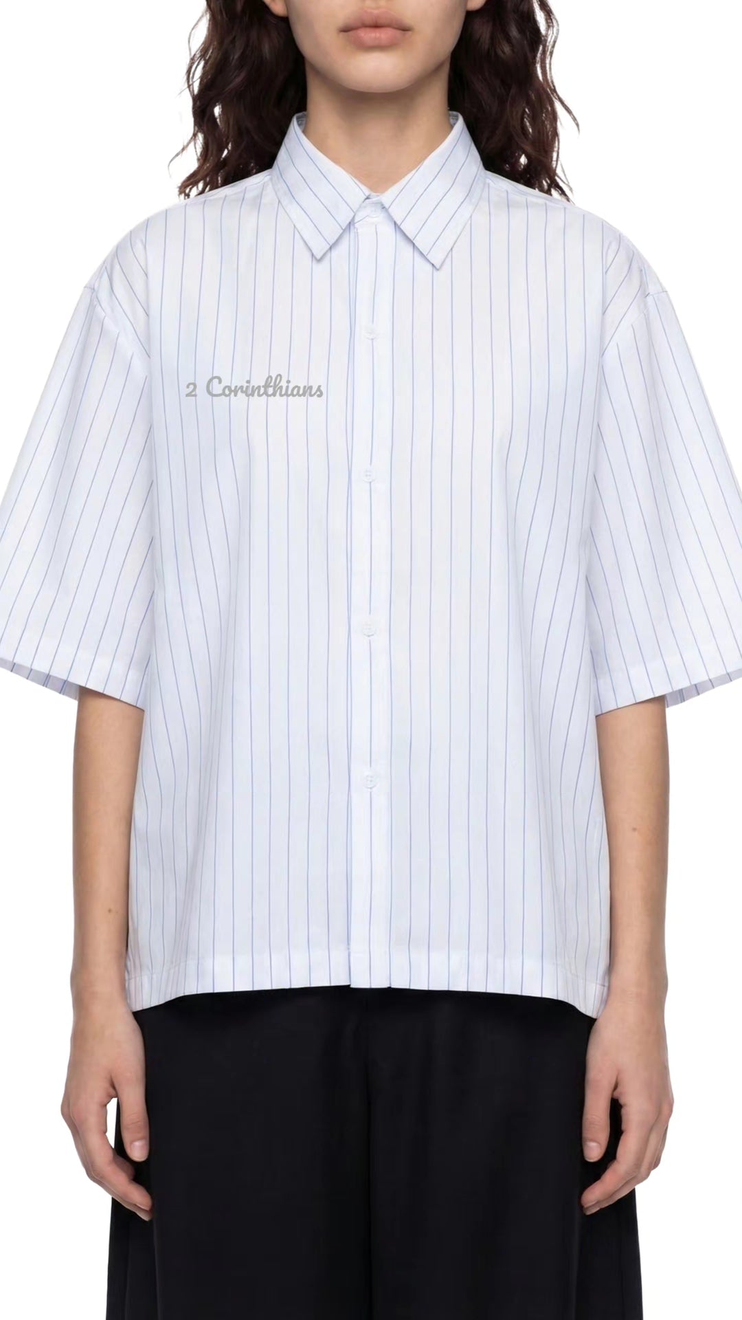 CORINTHIANS 2 Unisex Striped Boxy Button-Up Shirt