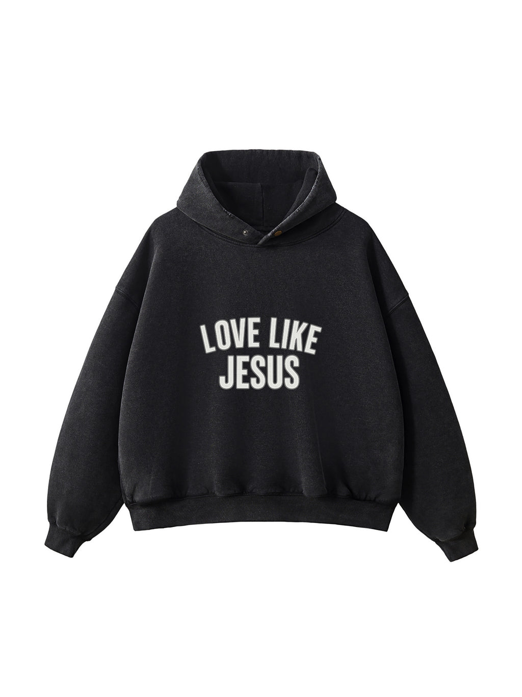 SWEAT À CAPUCHE EN POLAIRE DÉLAVÉ ENZYME EFFILOCHÉ « LOVE LIKE JESUS »