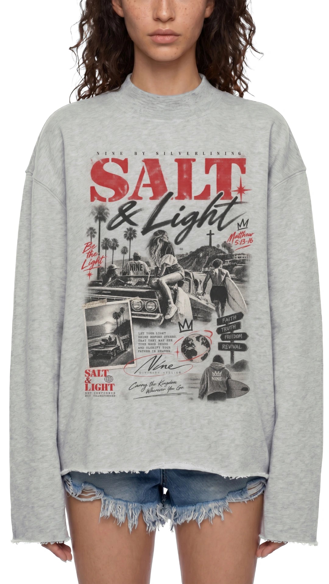 PURIFY Mock Neck Raw-Edge Boxy Sweatshirt